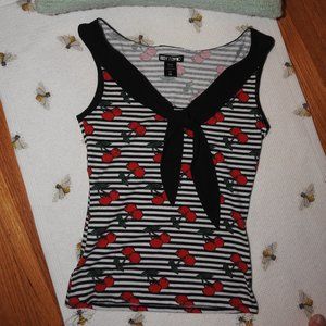 Hot Topic Black & White Striped Top with Cherries, XS...C1024